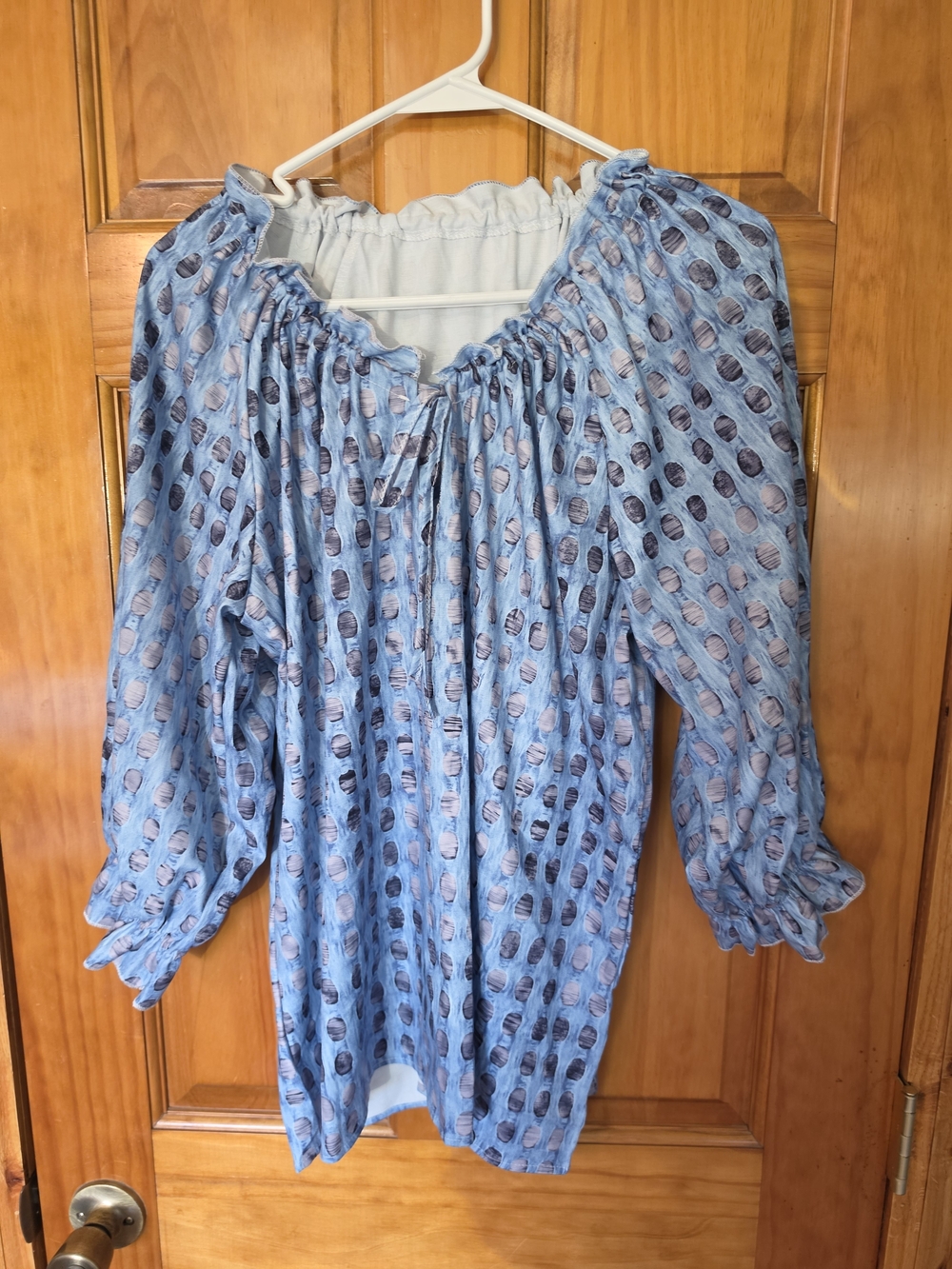Light Blue Peasant Blouse with Smocked Neckline